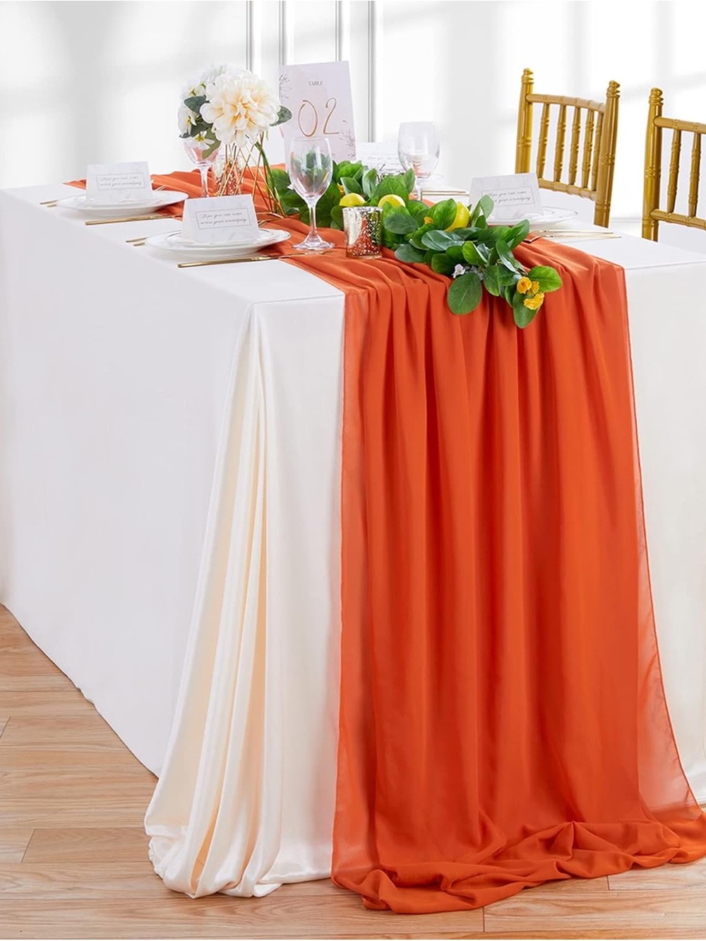 9 - Burnt Orange Chiffon Table Runners - 10’ x 30” each